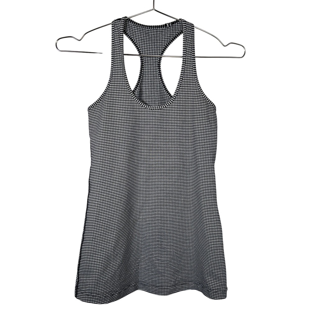 Lululemon Black White Gingham Racerback Tank‎ Top Slim Fit Athletic  Size 4